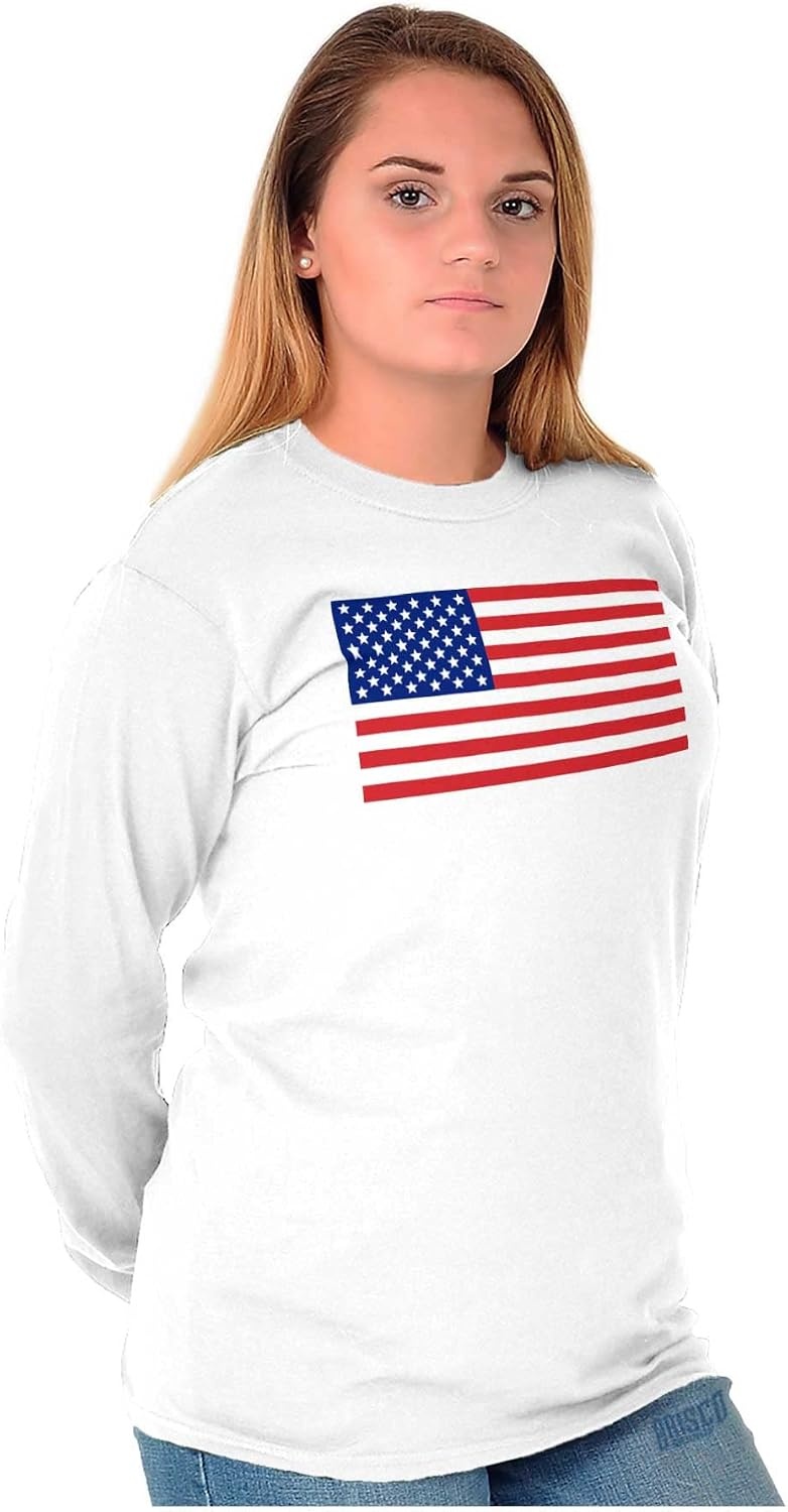 image:imageClassic American Flag USA Pride Long Sleeve Tshirt Men WomenWhite