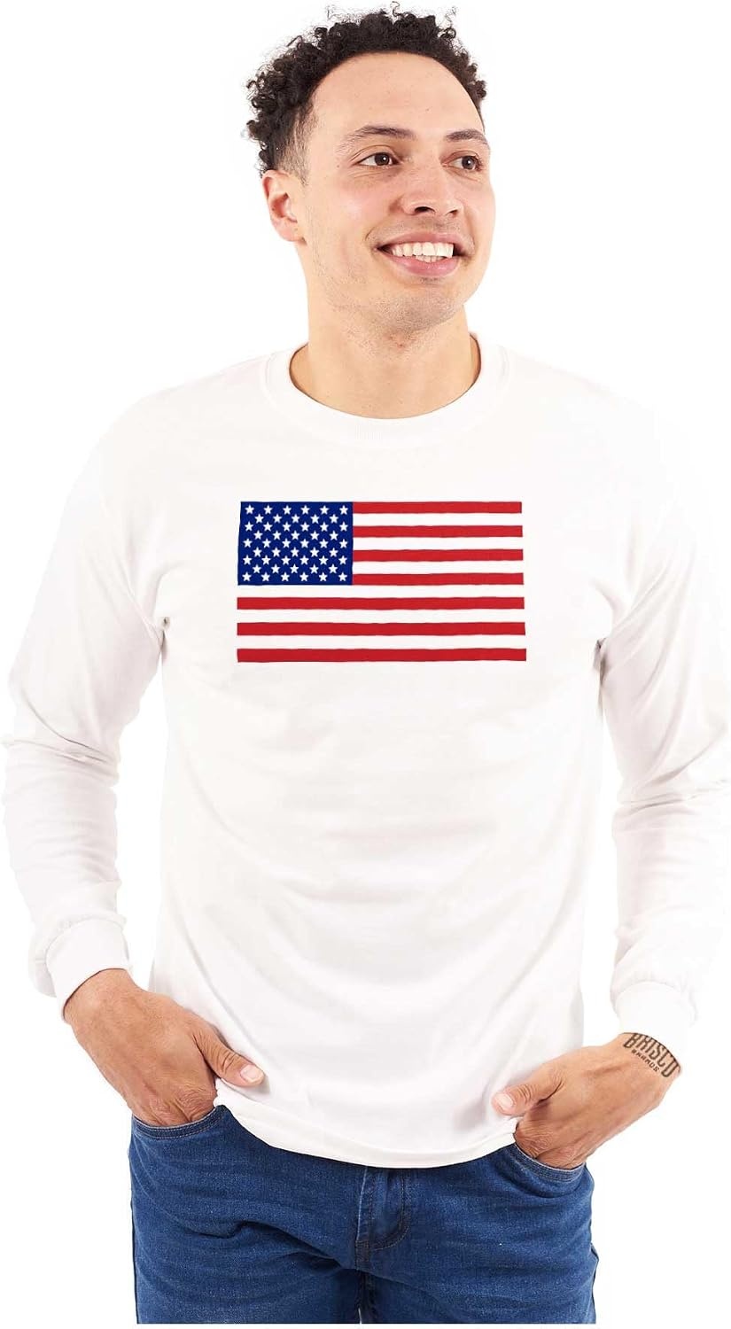 image:imageClassic American Flag USA Pride Long Sleeve Tshirt Men WomenWhite