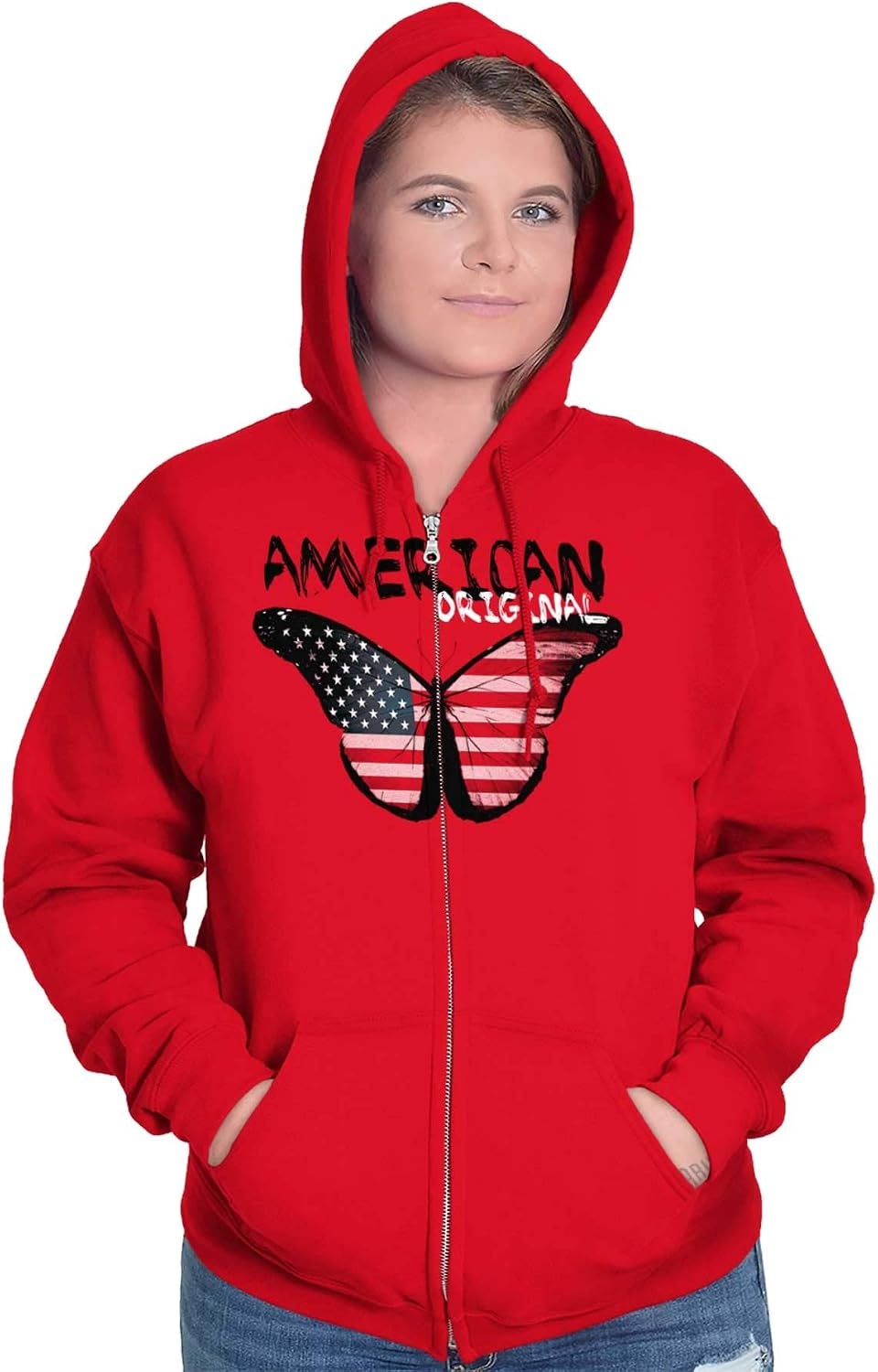 image:imageClassic Teaze America Pretty Patriotic Butterfly Zip Hoodie Sweatshirt WomenRed
