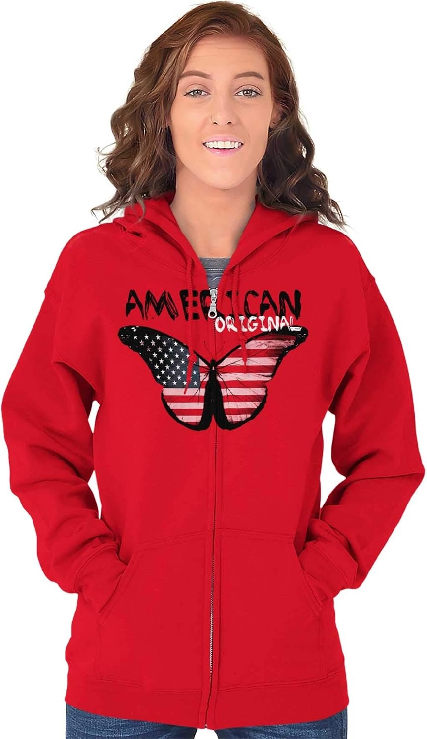 image:imageClassic Teaze America Pretty Patriotic Butterfly Zip Hoodie Sweatshirt WomenRed