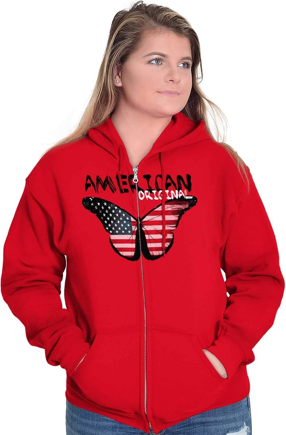 image:imageClassic Teaze America Pretty Patriotic Butterfly Zip Hoodie Sweatshirt WomenRed