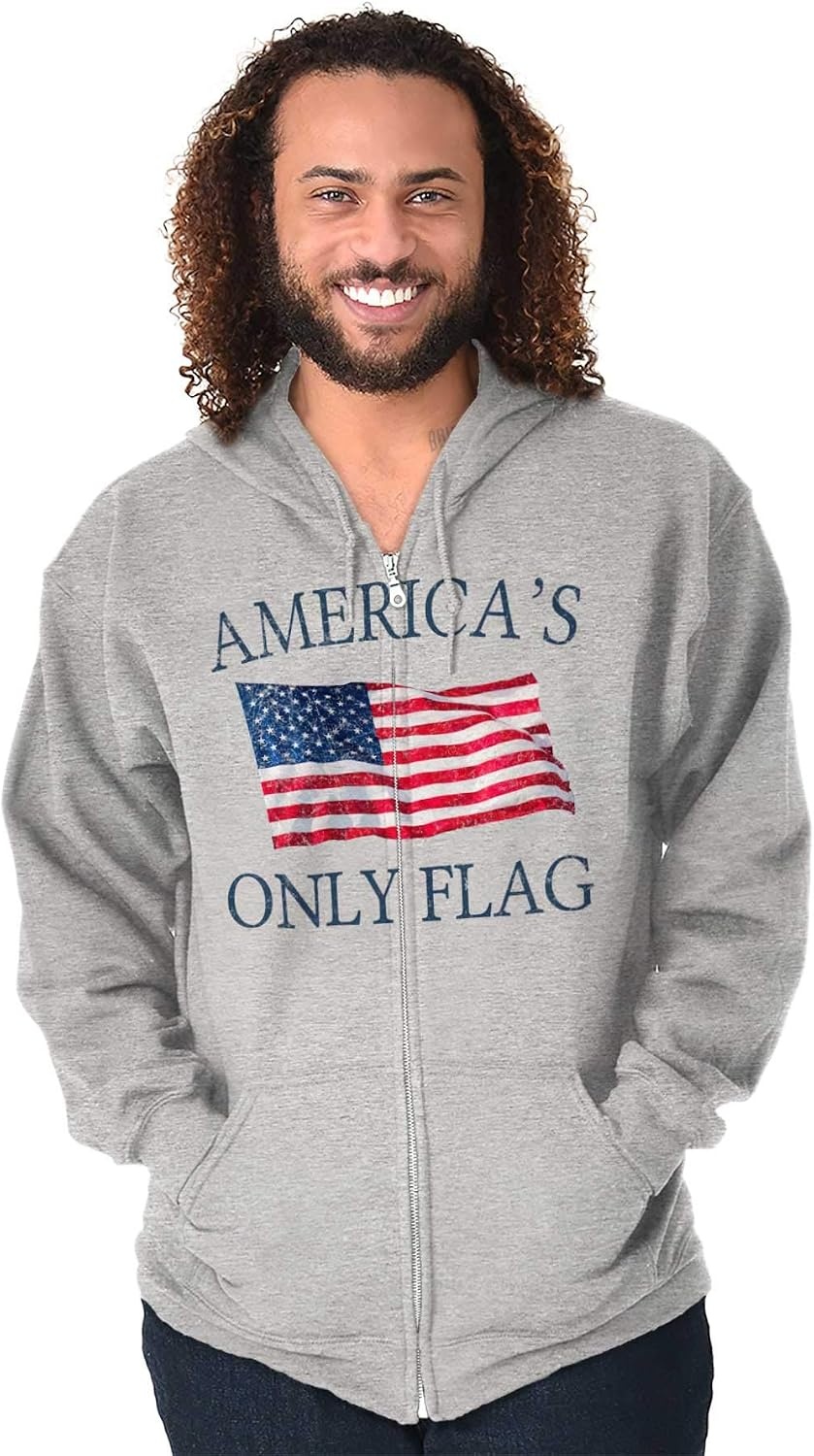 image:imageClassic Teaze Americas Only Flag American USA Pride Zip Up Hoodie Mens WomensSport Grey