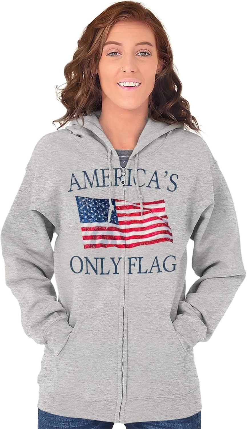 image:imageClassic Teaze Americas Only Flag American USA Pride Zip Up Hoodie Mens WomensSport Grey