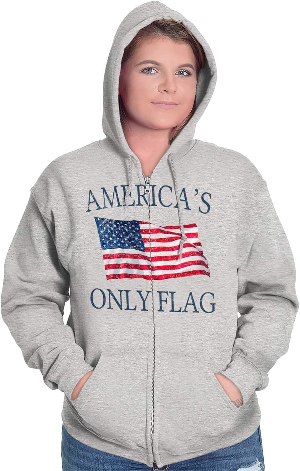 image:imageClassic Teaze Americas Only Flag American USA Pride Zip Up Hoodie Mens WomensSport Grey