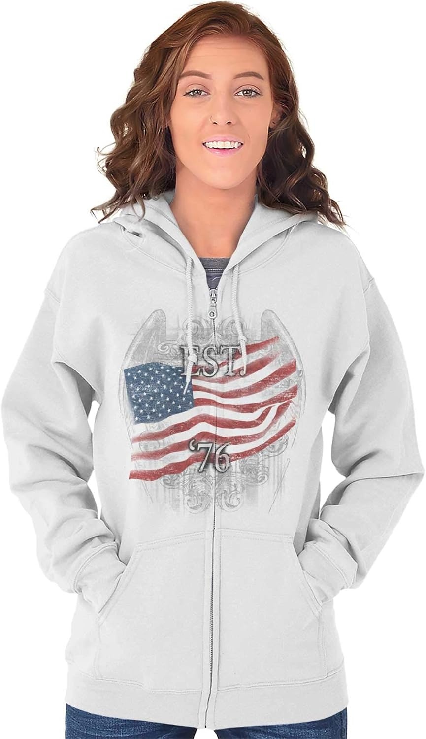 image:imageClassic Teaze United States Flag Patriotic American Zip Up Hoodie Mens WomensWhite