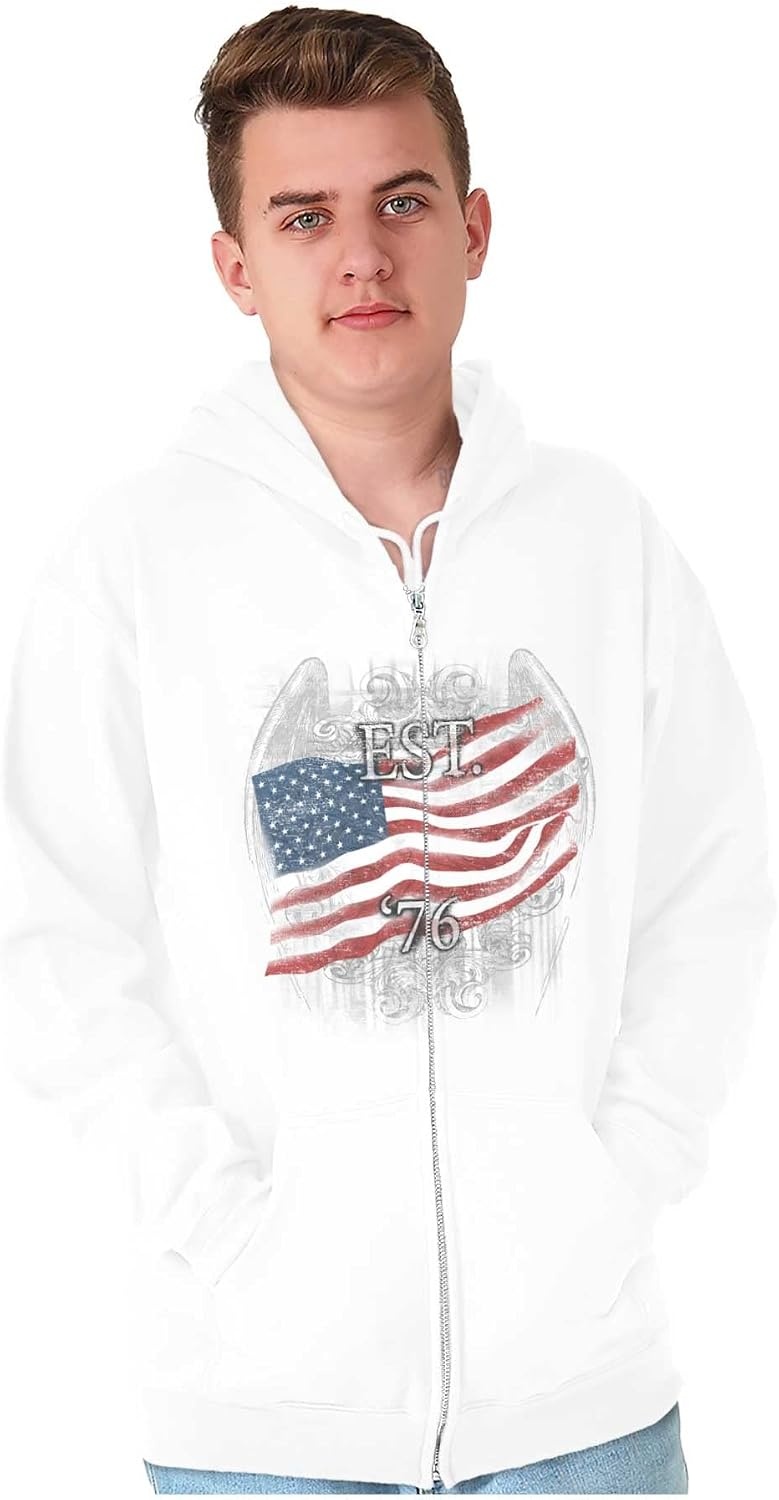 image:imageClassic Teaze United States Flag Patriotic American Zip Up Hoodie Mens WomensWhite