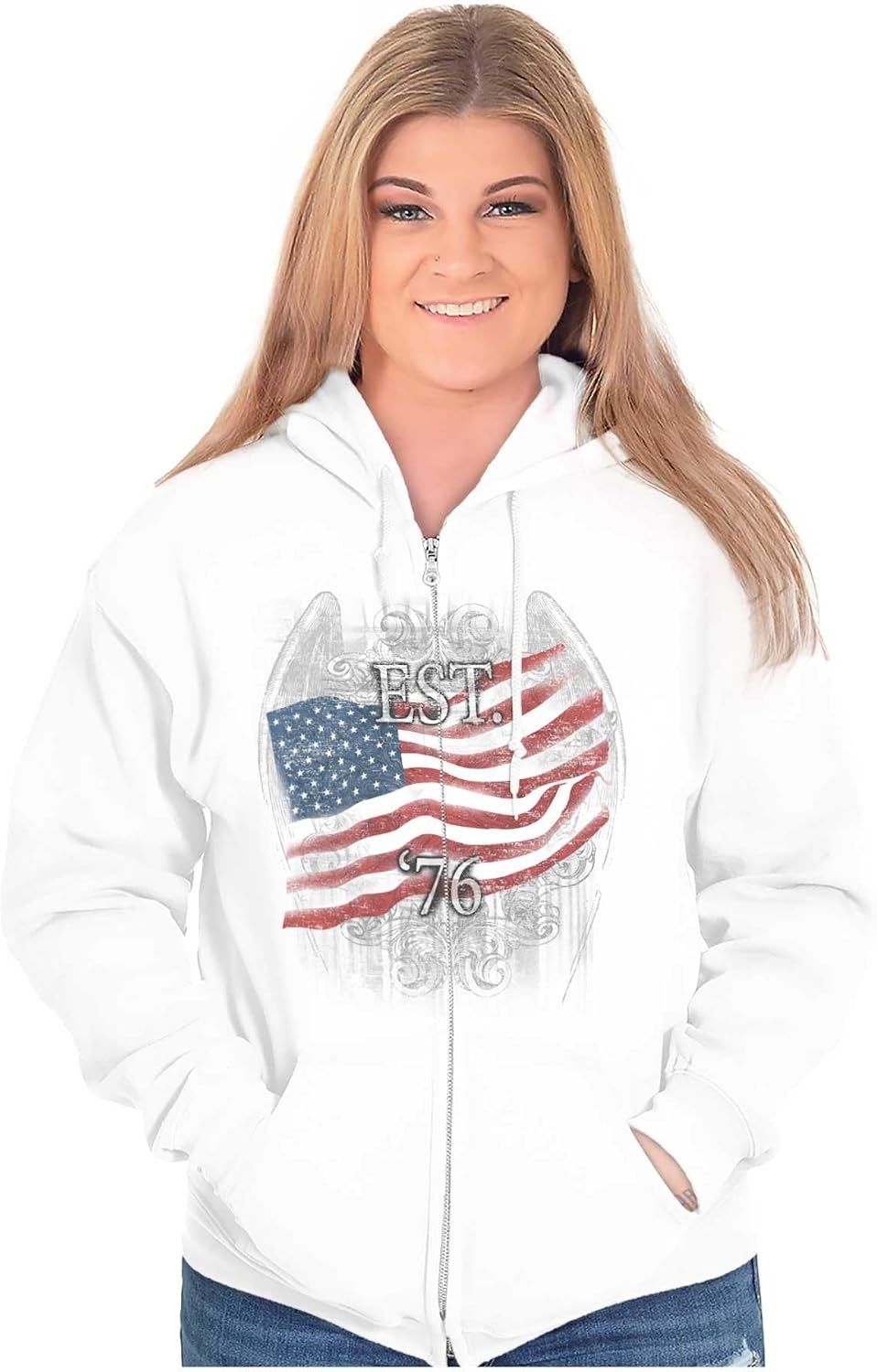 image:imageClassic Teaze United States Flag Patriotic American Zip Up Hoodie Mens WomensWhite