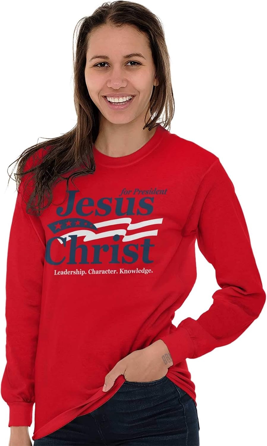 image:imageJesus Christ for President Funny Long Sleeve Tshirt Men WomenRed