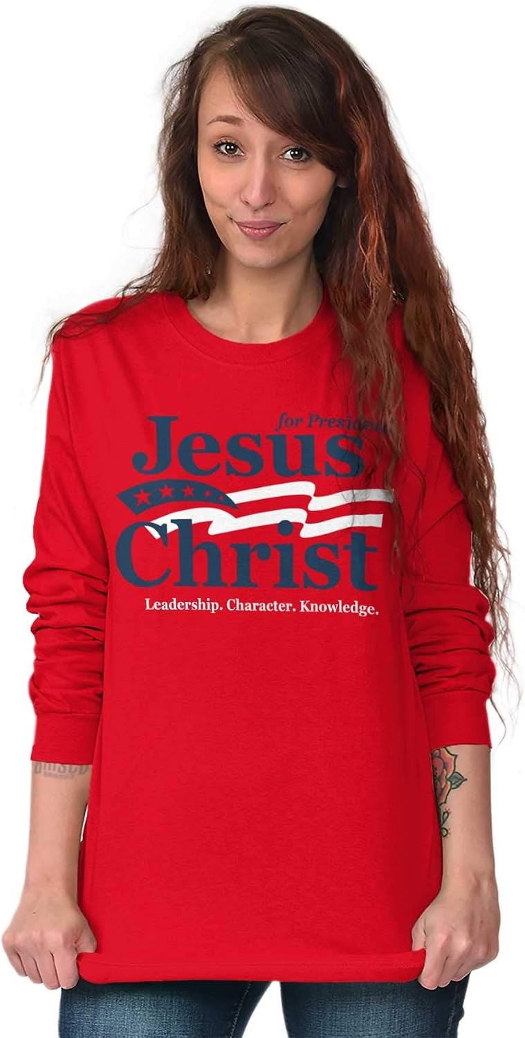 image:imageJesus Christ for President Funny Long Sleeve Tshirt Men WomenRed