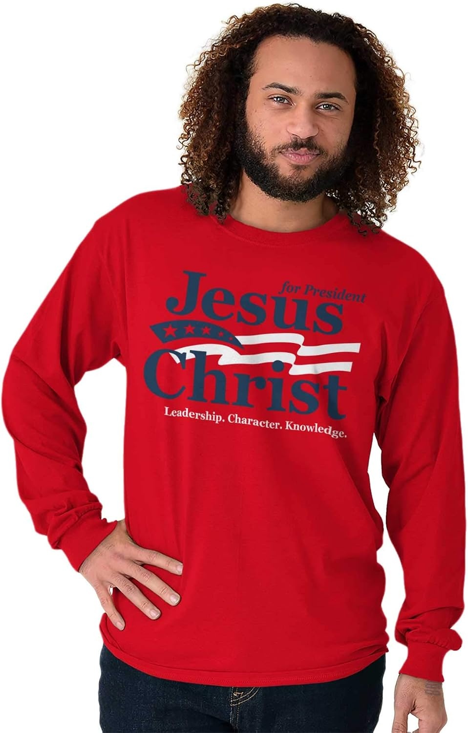 image:imageJesus Christ for President Funny Long Sleeve Tshirt Men WomenRed