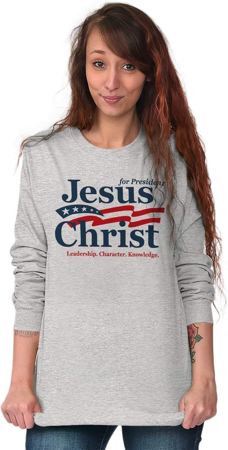 image:imageJesus Christ for President Funny Long Sleeve Tshirt Men WomenSport Grey