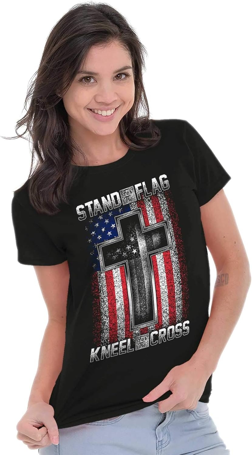 image:imageStand for Flag Kneel The Cross Womens Slim Fit Graphic TeeBlack