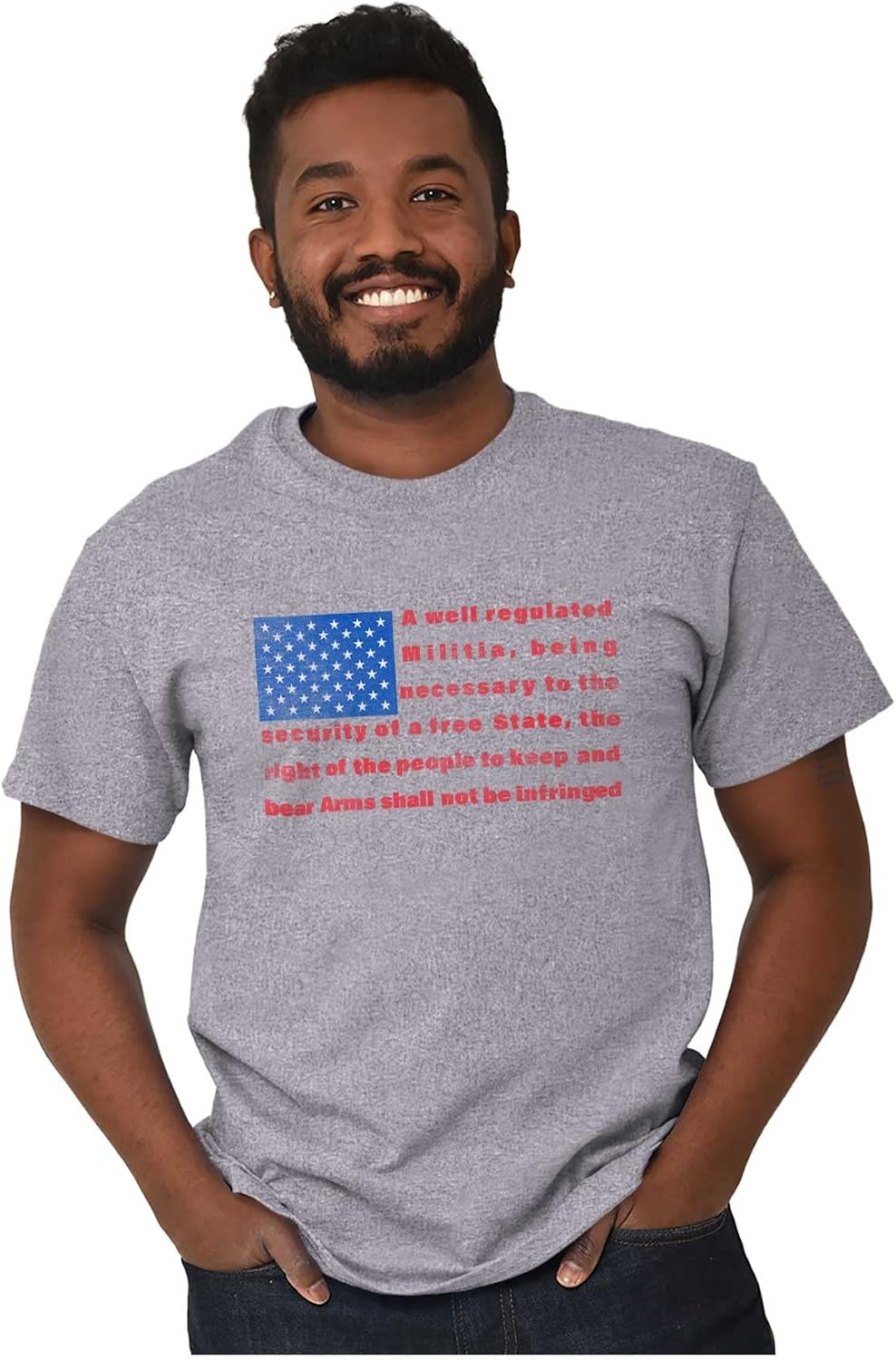image:imageUSA Flag Pro Amendment Quote Stripes Graphic T Shirt Men or WomenSport Grey