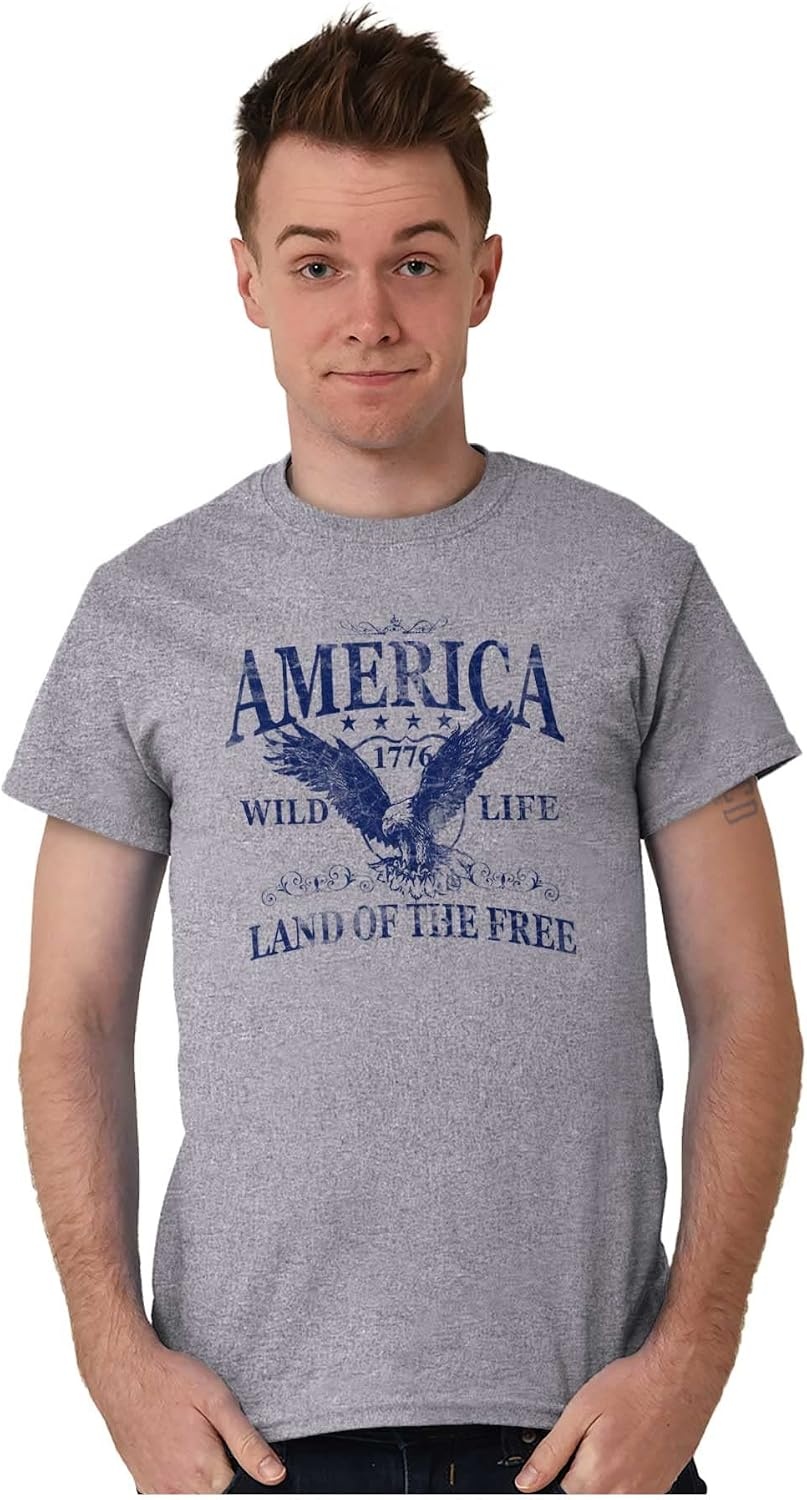 image:imageUSA Land of The Free Patriotic Eagle Graphic T Shirt Men or WomenSport Grey