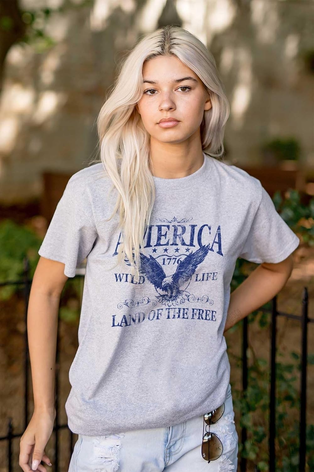 image:imageUSA Land of The Free Patriotic Eagle Graphic T Shirt Men or WomenSport Grey