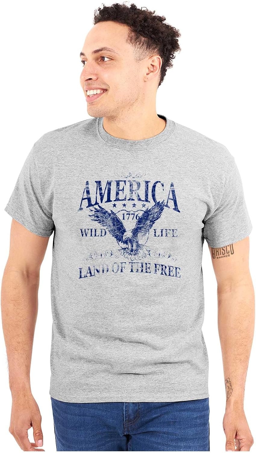 image:imageUSA Land of The Free Patriotic Eagle Graphic T Shirt Men or WomenSport Grey
