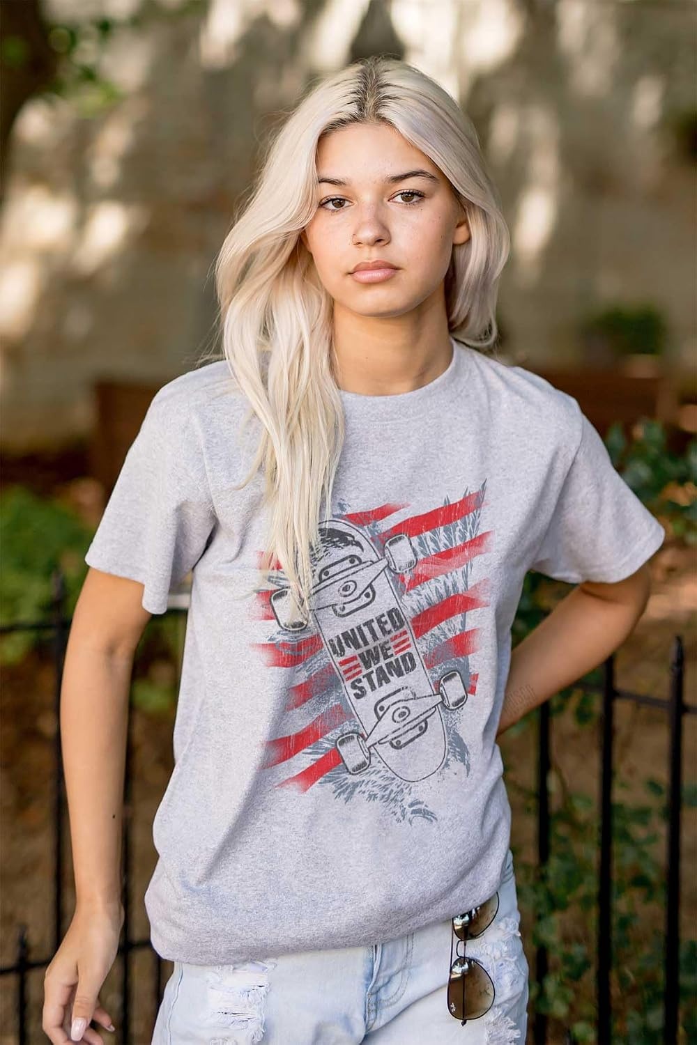 image:imageUnited We Stand American Skateboarder Graphic T Shirt Men or WomenSport Grey
