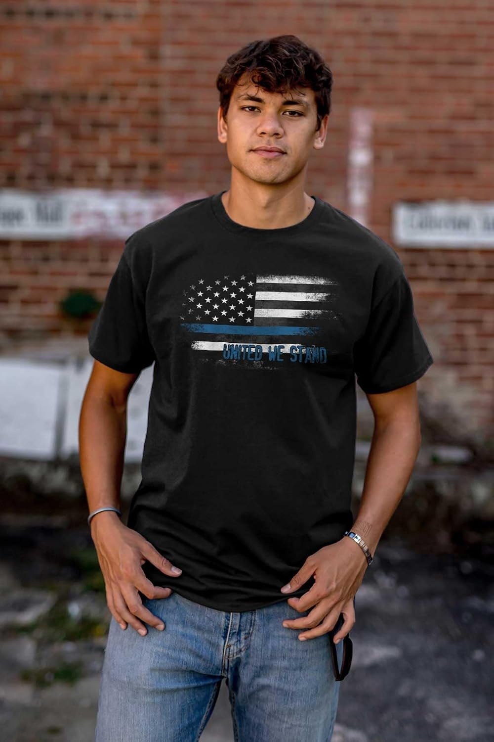image:imageUnited We Stand Blue Live Matter Flag Graphic T Shirt Men or WomenBlack