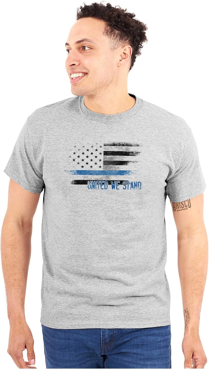 image:imageUnited We Stand Blue Live Matter Flag Graphic T Shirt Men or WomenSport Grey