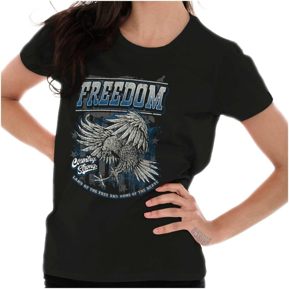 image:imageAmerican Pride Brave Freedom Eagle Womens Slim Fit Graphic TeeBlack