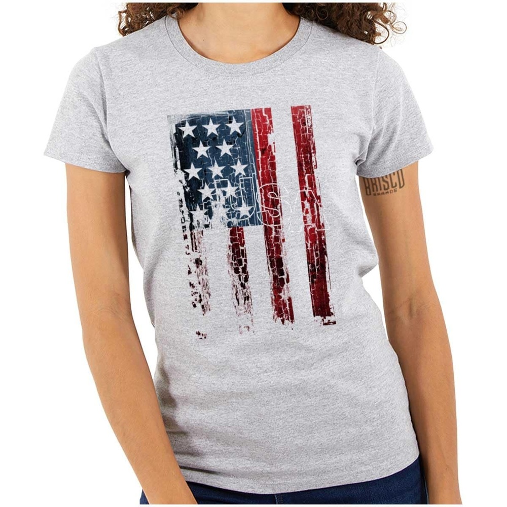 image:imageBrisco Brands American Flag Vertical Star Antique Womens Slim Fit Graphic Tee