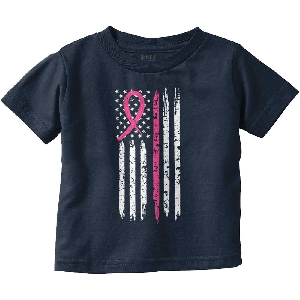 image:imageBrisco Brands Breast Cancer Pink Line American Flag Toddler Boy Girl T ShirtNavy