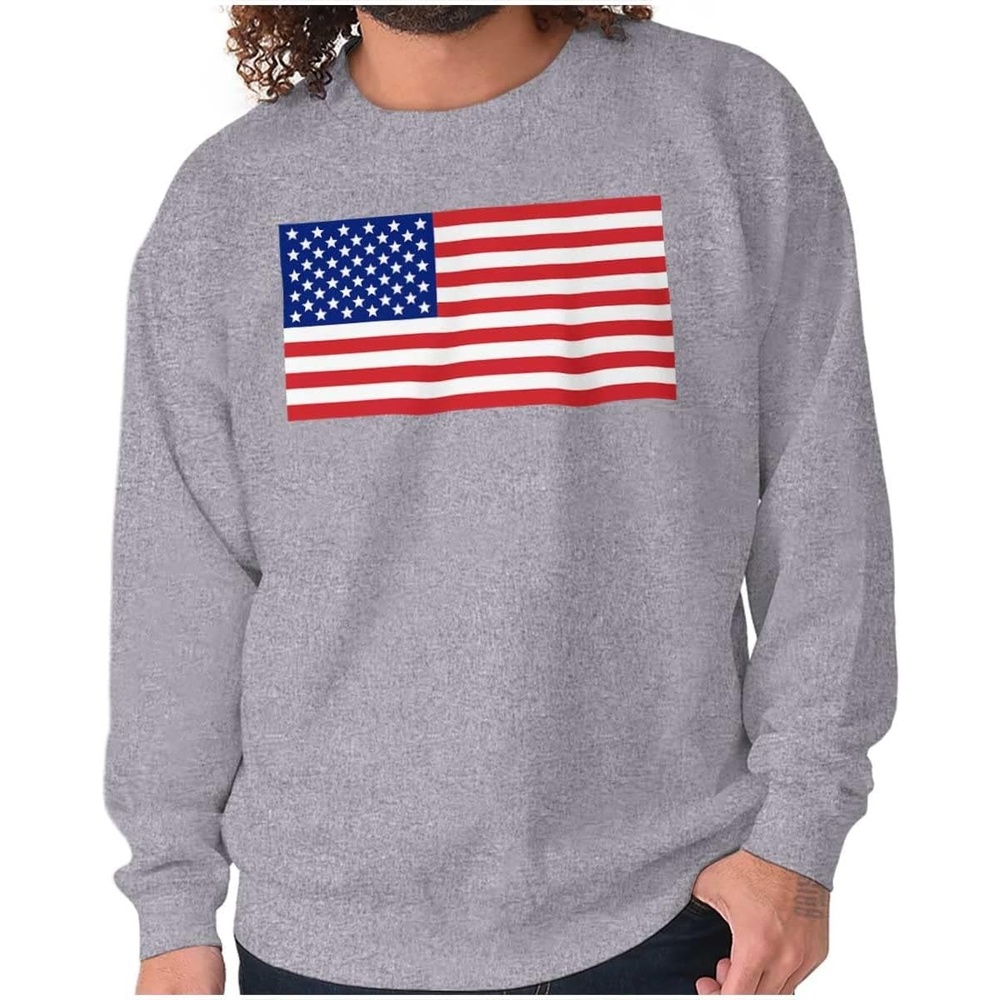 image:imageBrisco Brands Classic American Flag USA Pride Sweatshirt for Men or WomenSport Grey