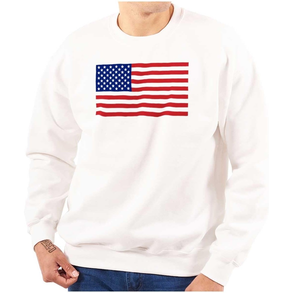 image:imageBrisco Brands Classic American Flag USA Pride Sweatshirt for Men or WomenWhite