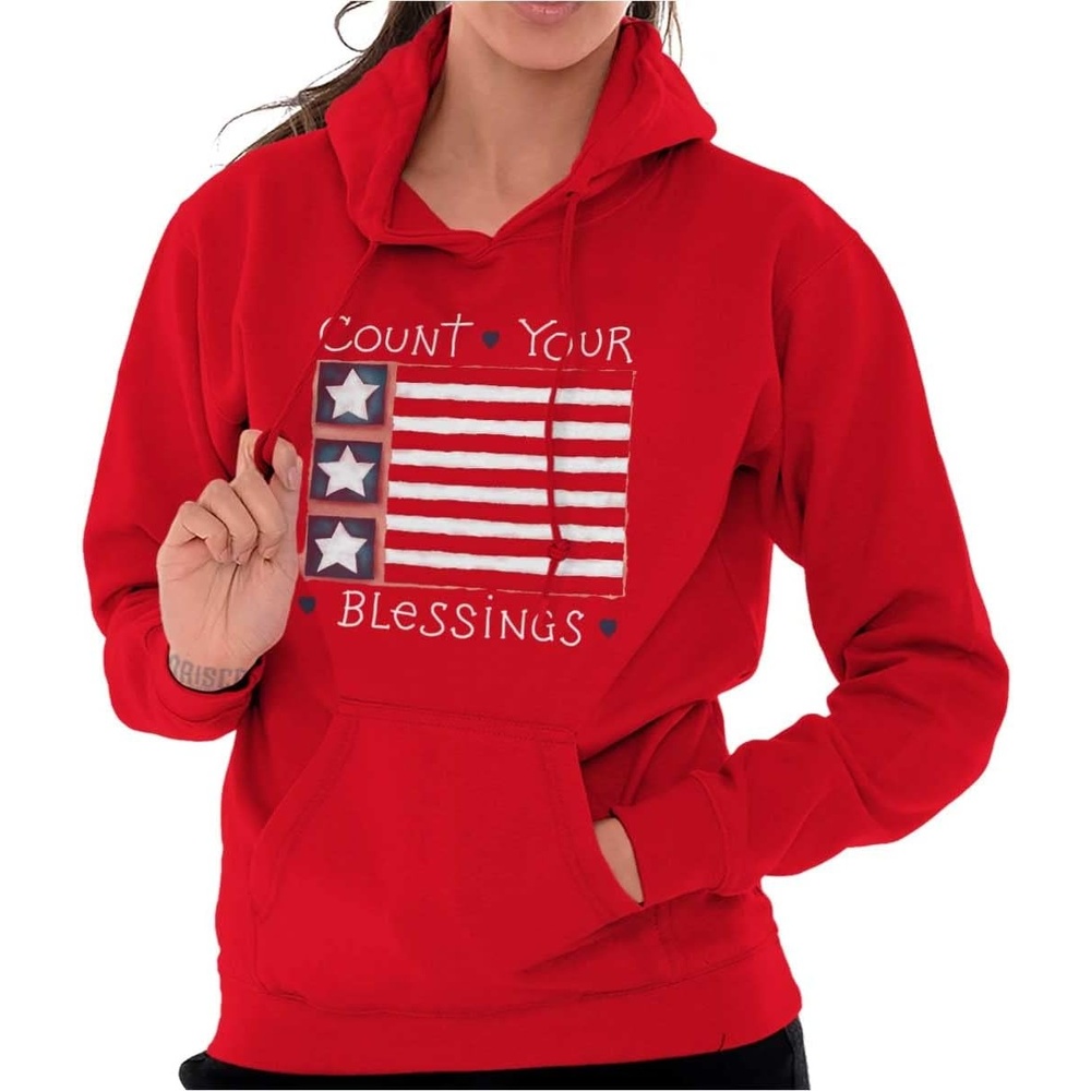 image:imageBrisco Brands Count Your Blessings Cute Americana Hoodie Sweatshirt WomenRed