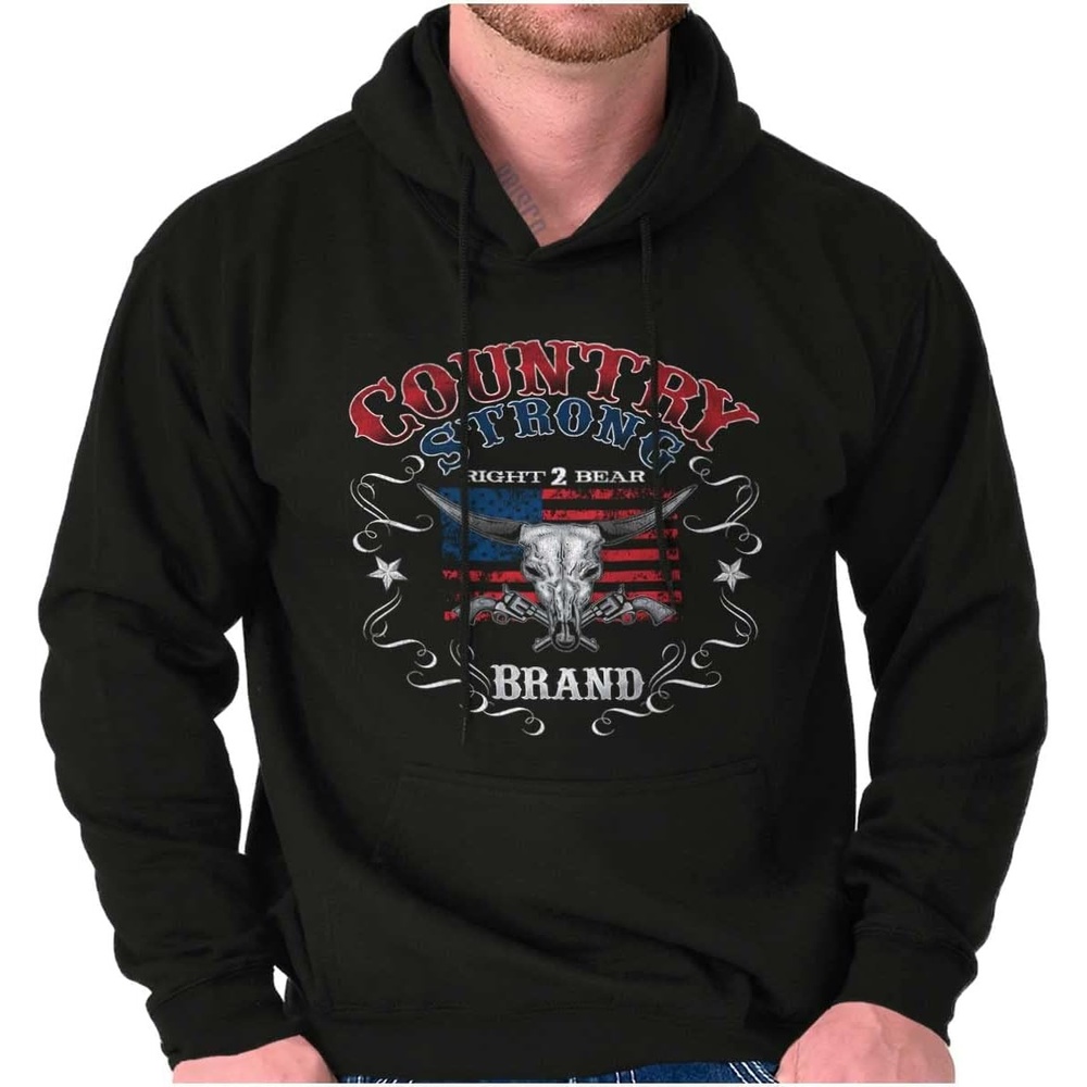 image:imageBrisco Brands Country Strong Longhorn Gun Rights Hoodie Hooded Sweatshirt MenBlack