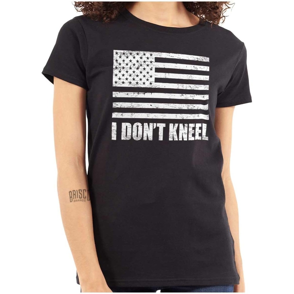 image:imageBrisco Brands Dont Kneel Anti Protest Patriotic Womens Slim Fit Graphic TeeBlack