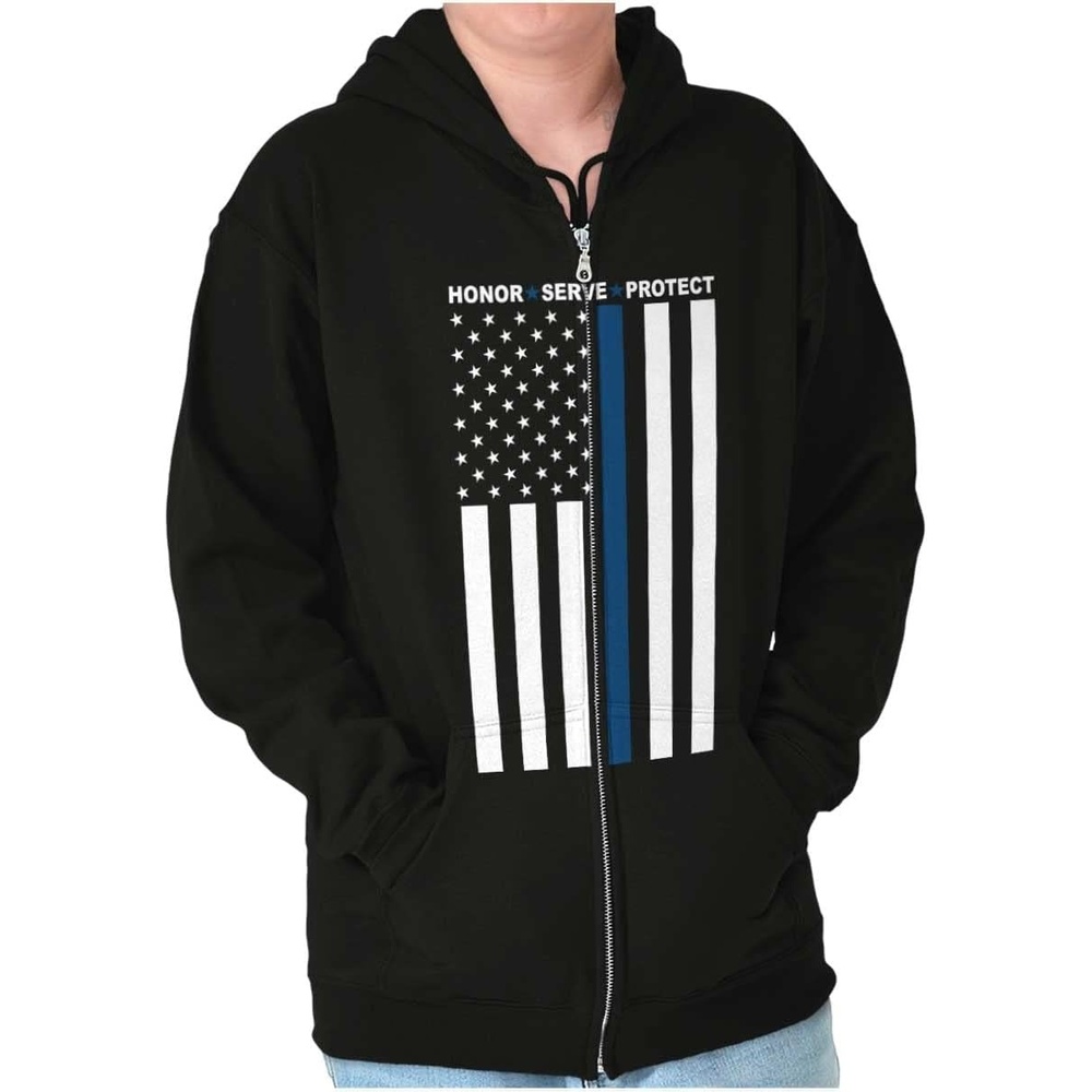 image:imageBrisco Brands Heroes Wear Blue Police Supporter Zip Up Hoodie Mens Womens
