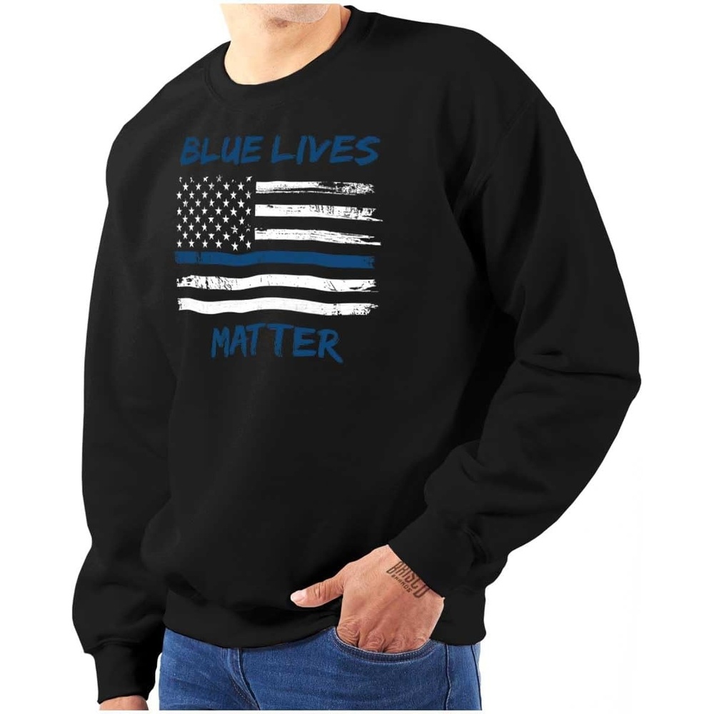 image:imageBrisco Brands Support Blue Line American Flag Sweatshirt for Men or WomenBlack
