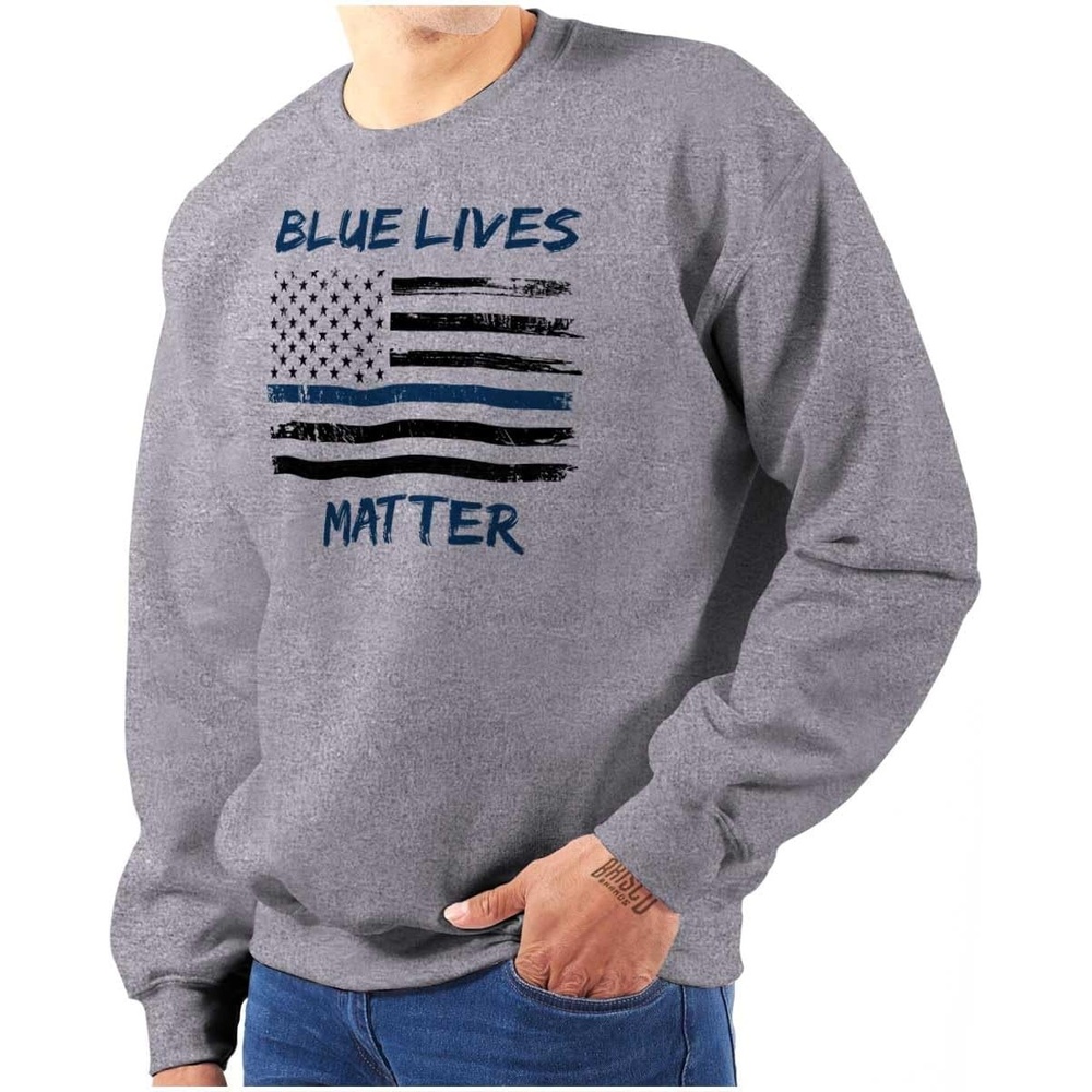 image:imageBrisco Brands Support Blue Line American Flag Sweatshirt for Men or WomenSport Grey