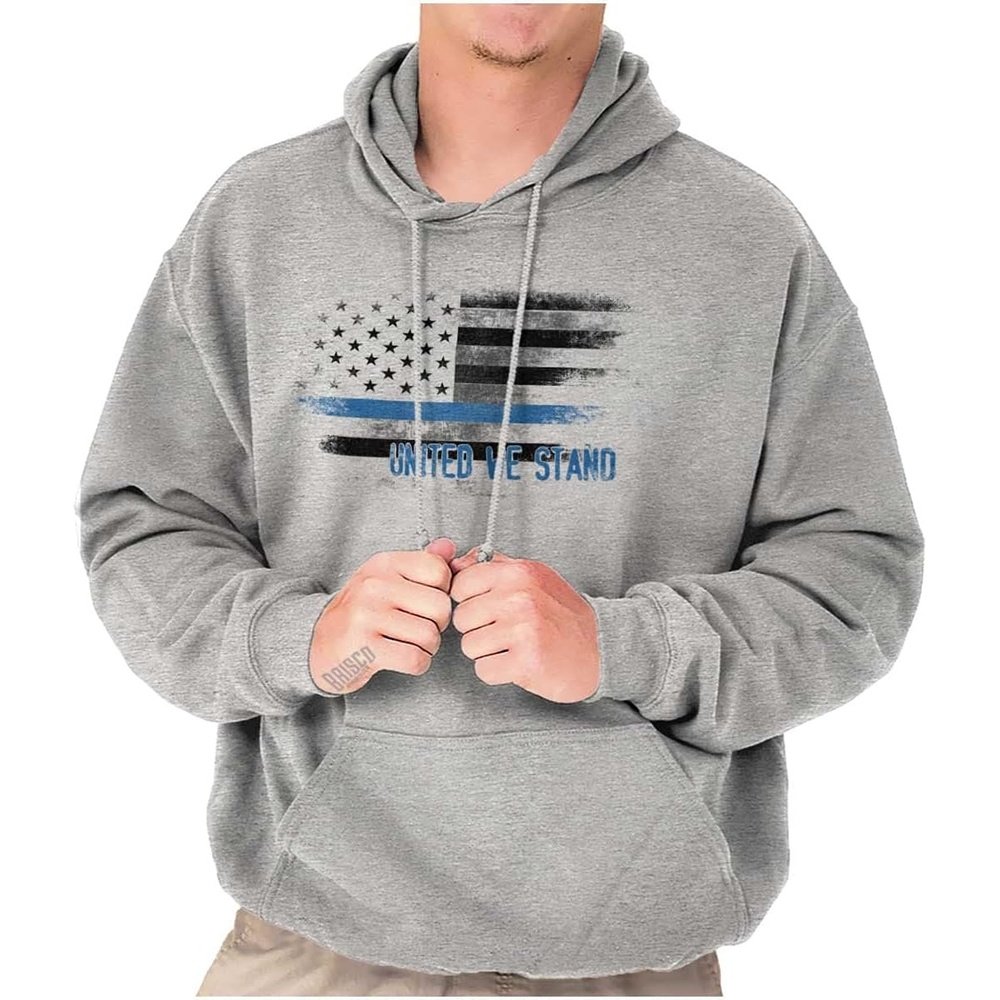 image:imageBrisco Brands United We Stand Blue Live Matter Flag Hoodie Sweatshirt Women MenSport Grey