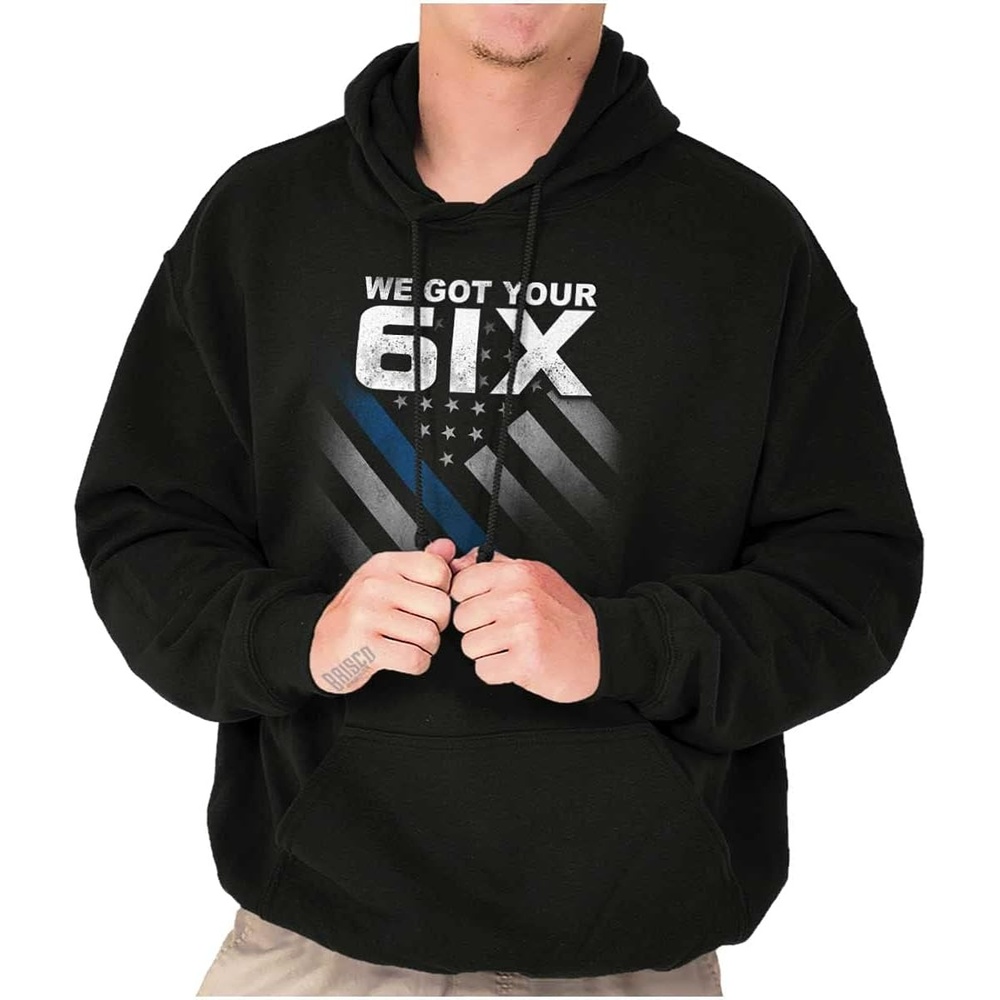 image:imageBrisco Brands We Got Your Six Blue Line USA Flag Hoodie Sweatshirt Women MenBlack