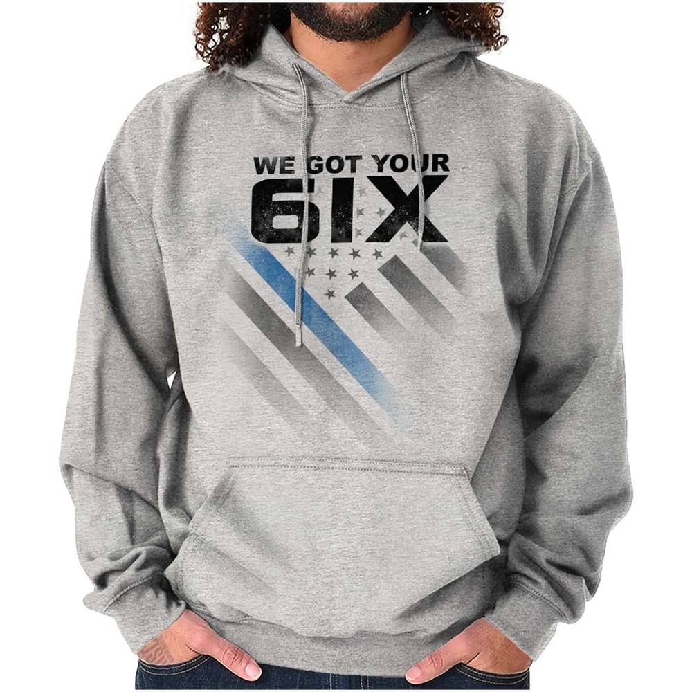 image:imageBrisco Brands We Got Your Six Blue Line USA Flag Hoodie Sweatshirt Women MenSport Grey