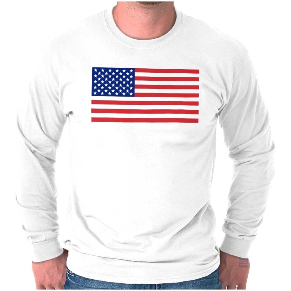 image:imageClassic American Flag USA Pride Long Sleeve Tshirt Men WomenWhite