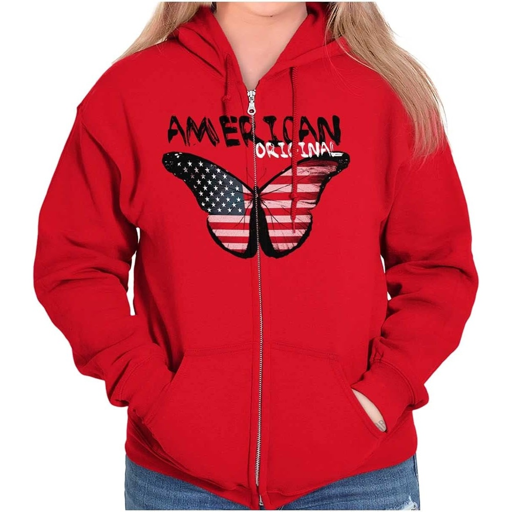 image:imageClassic Teaze America Pretty Patriotic Butterfly Zip Hoodie Sweatshirt WomenRed