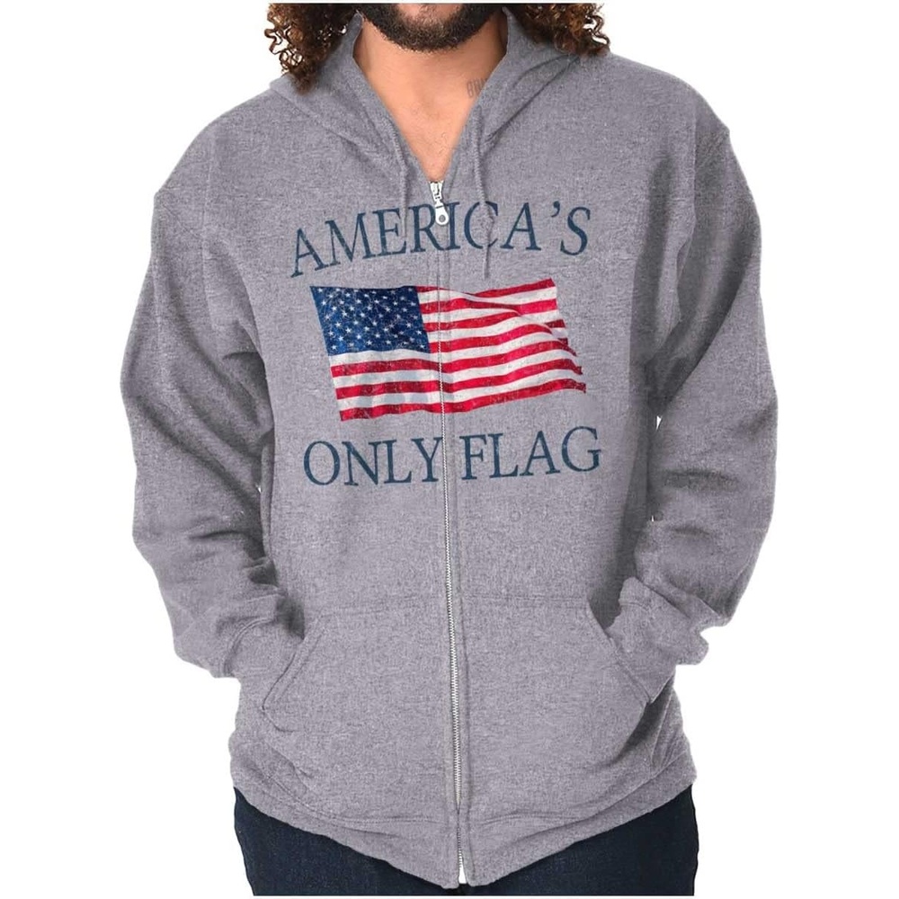 image:imageClassic Teaze Americas Only Flag American USA Pride Zip Up Hoodie Mens WomensSport Grey