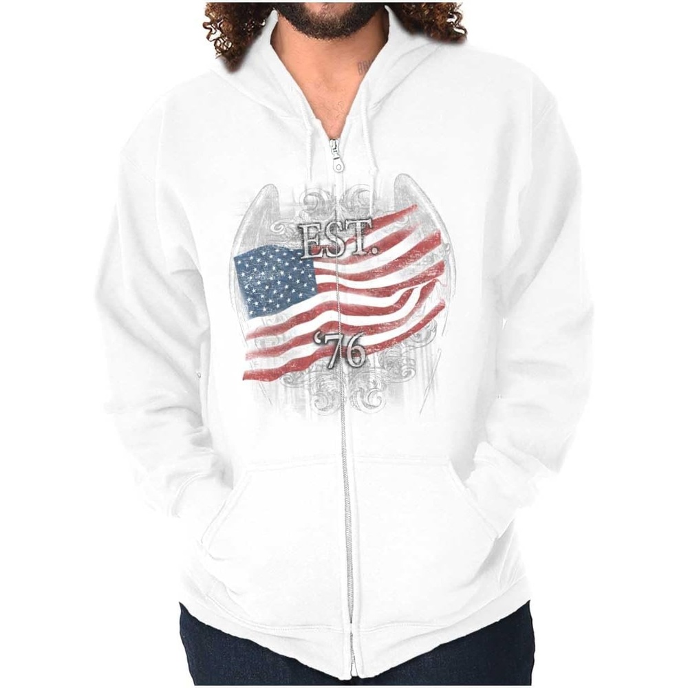 image:imageClassic Teaze United States Flag Patriotic American Zip Up Hoodie Mens WomensWhite