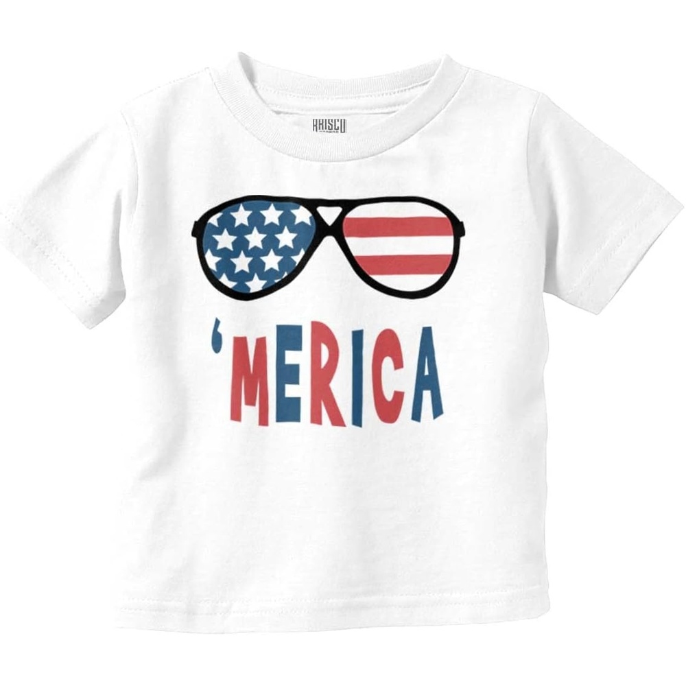 image:imageFunny American Flag Glasses 4th July Toddler Boy Girl T ShirtWhite