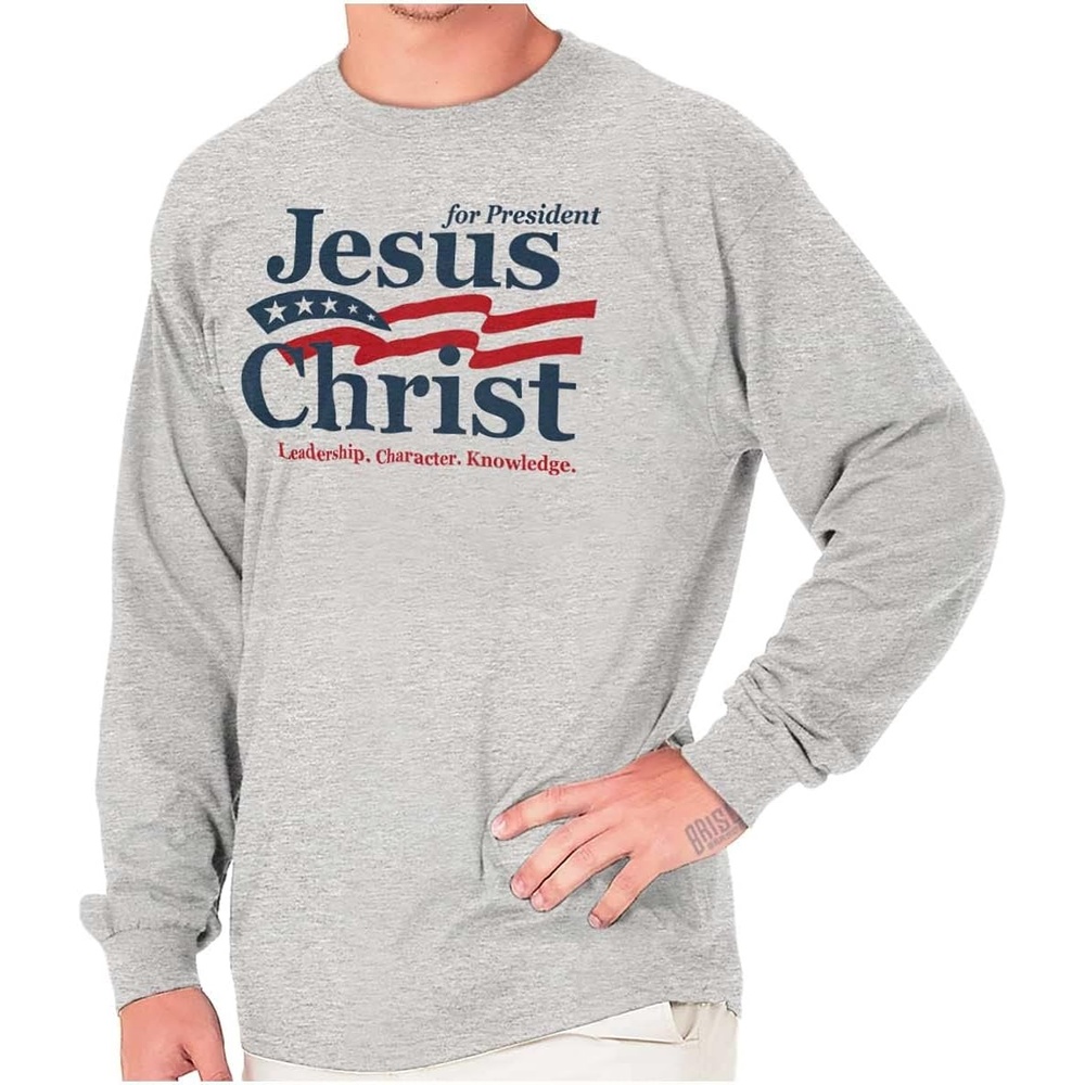 image:imageJesus Christ for President Funny Long Sleeve Tshirt Men WomenSport Grey