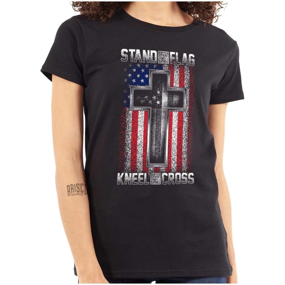 image:imageStand for Flag Kneel The Cross Womens Slim Fit Graphic TeeBlack