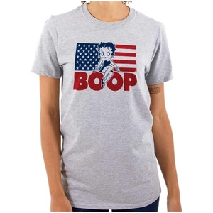 Betty Boop American Flag Patriotic Womens Graphic T Shirt Tees(Sport Grey)