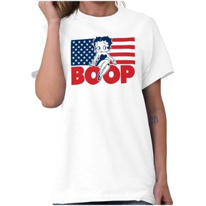 Betty Boop American Flag Patriotic Womens Graphic T Shirt Tees(White)