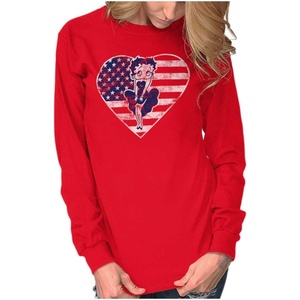 Betty Boop Heart Patriotic Vintage Women’s Long Sleeve T Shirt(Red)