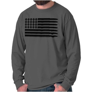 Brisco Brands Ammo Bullet 2nd Amendment Flag Long Sleeve Tshirt Men Women(Charcoal)