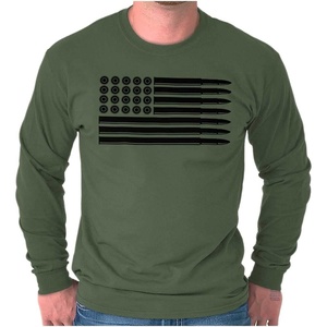 Brisco Brands Ammo Bullet 2nd Amendment Flag Long Sleeve Tshirt Men Women(Military Green)