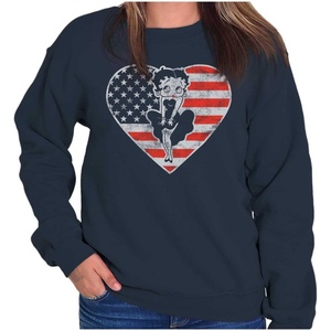 Brisco Brands Betty Boop Heart Patriotic Vintage Women Crewneck Sweatshirt(Navy)